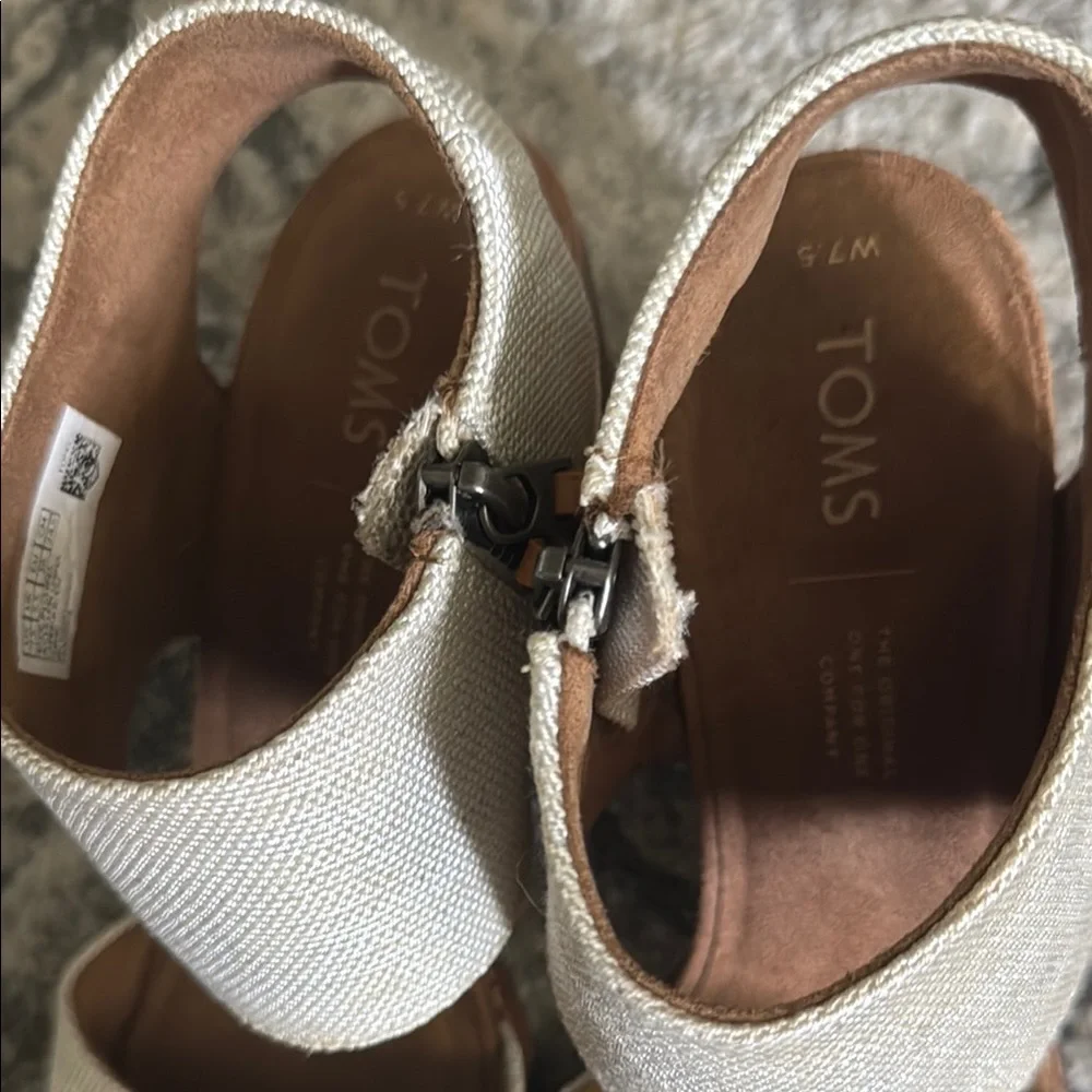 Toms Cream Linen Block Heel Sandals